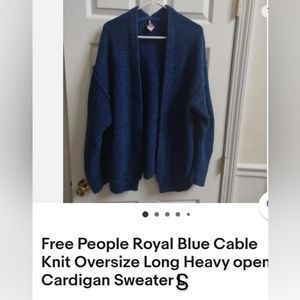 Free People Royal Blue Cable Knit Oversize Long Heavy Cardigan Sweater. Size S